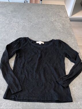 LOFT Black Lace Overlay Long Sleeve Top